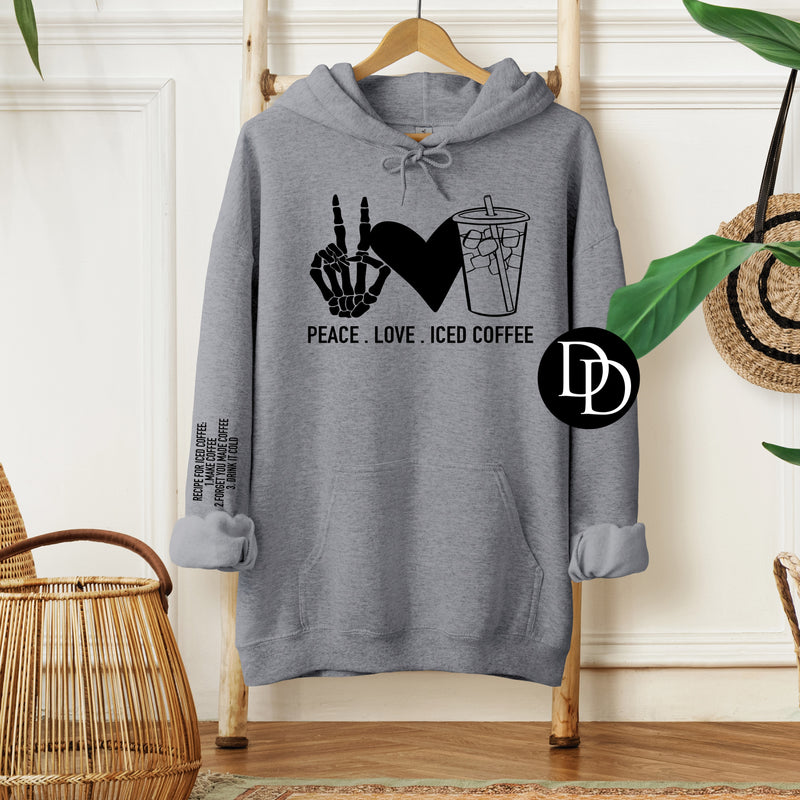 Peace Love Iced Coffee With Sleeve Accent (Black Ink) *Screen Print Transfer*