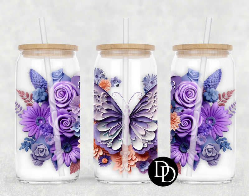 3D Butterfly Flowers UV DTF Cup Wrap