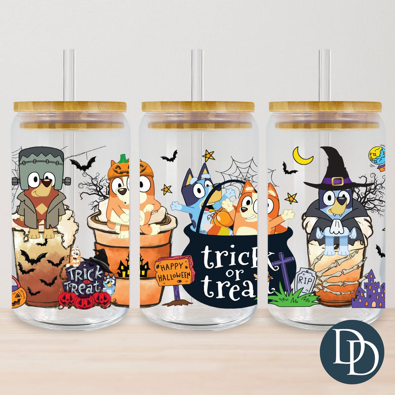 Blue Dog Trick Or Treat UV DTF Cup Wrap