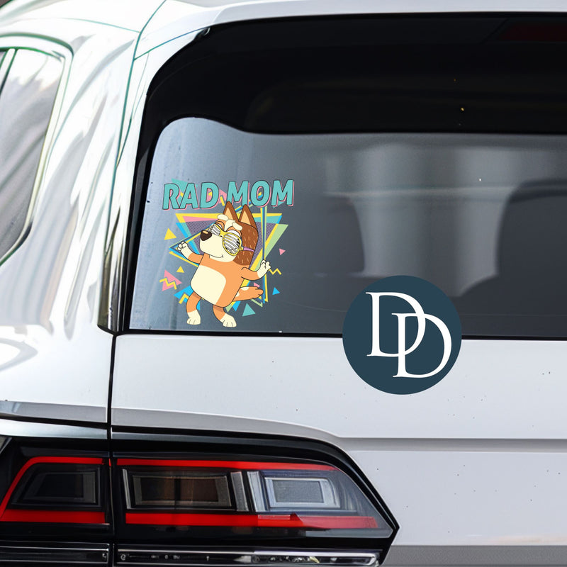 Retro Rad Mom Blue Dog *UV DTF Car Window Decal*