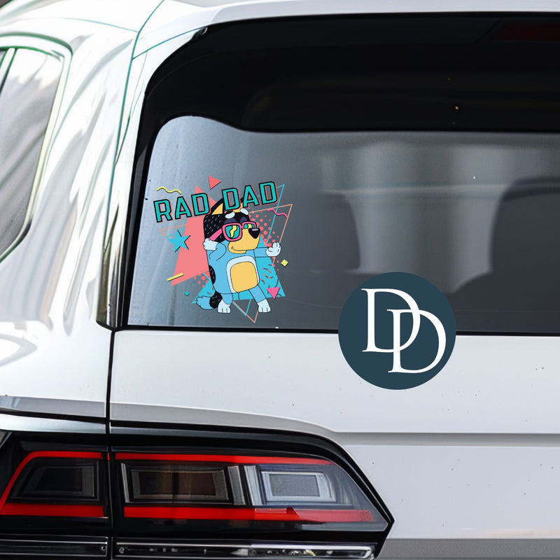Retro Rad Dad Blue Dog *UV DTF Car Window Decal*