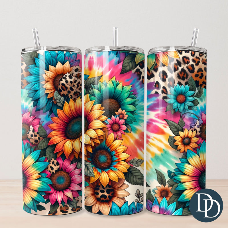 Leopard Tie Dye Sunflowers Tumbler Print *Sublimation Print Transfer*