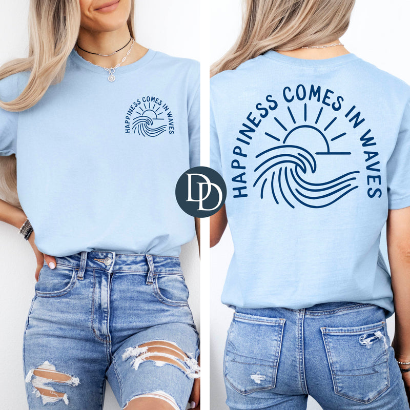 Happiness Comes In Waves Curved Wave (Navy Ink) *Screen Print Transfer*