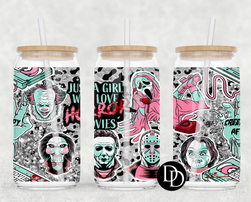 Girl Who Loves Horror Movies UV DTF Cup Wrap