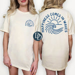 Happiness Comes In Waves Curved Wave (Navy Ink) *Screen Print Transfer*