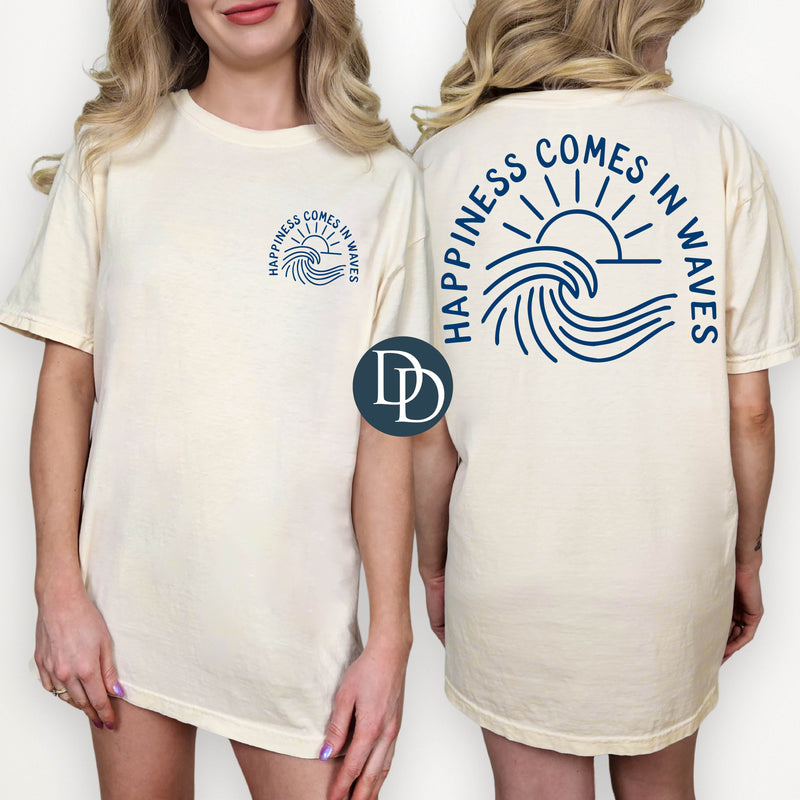 Happiness Comes In Waves Curved Wave (Navy Ink) *Screen Print Transfer*