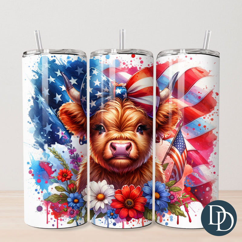 Patriotic Highland Cow Tumbler Print *Sublimation Print Transfer*