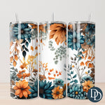 Orange And Teal Fall Florals Tumbler Print *Sublimation Print Transfer*