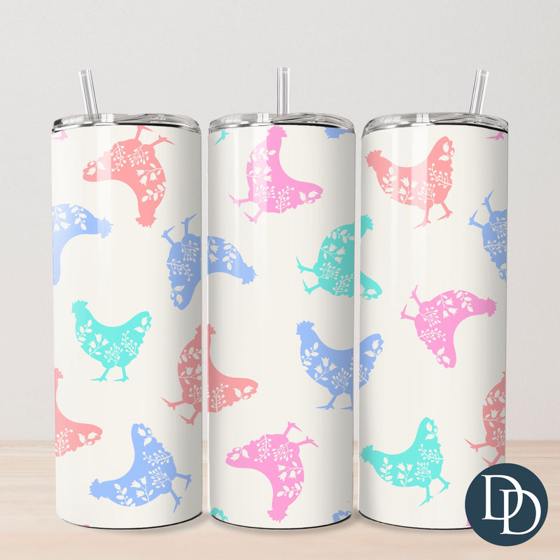 Pastel Floral Chickens Tumbler Print *Sublimation Print Transfer*