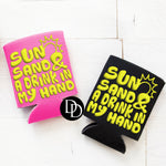 Sun Sand & A Drink In My Hand pocket (Yellow Ink) *Puff Screen Print Transfer*