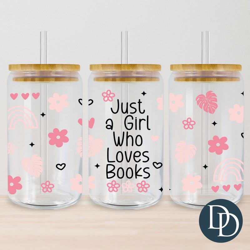 Girly Just A Girl Who Loves Books UV DTF Cup Wrap