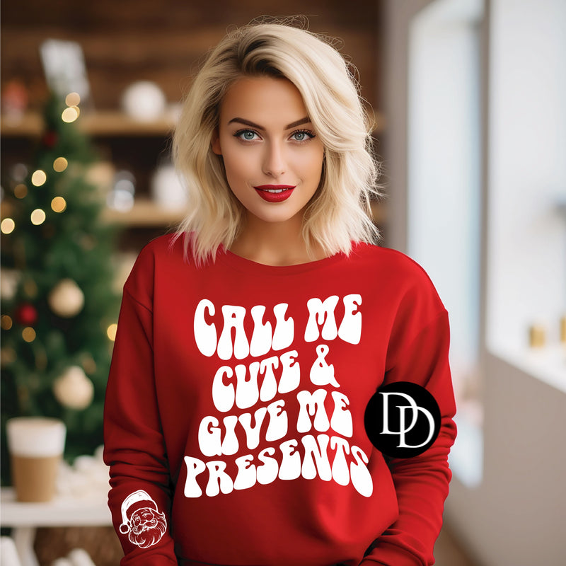 Call Me Cute With Santa Pocket Accent (White Ink)*Screen Print Transfer*