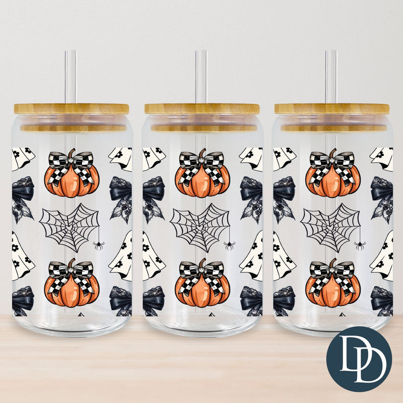 Checkered Bows And Ghosts UV DTF Cup Wrap