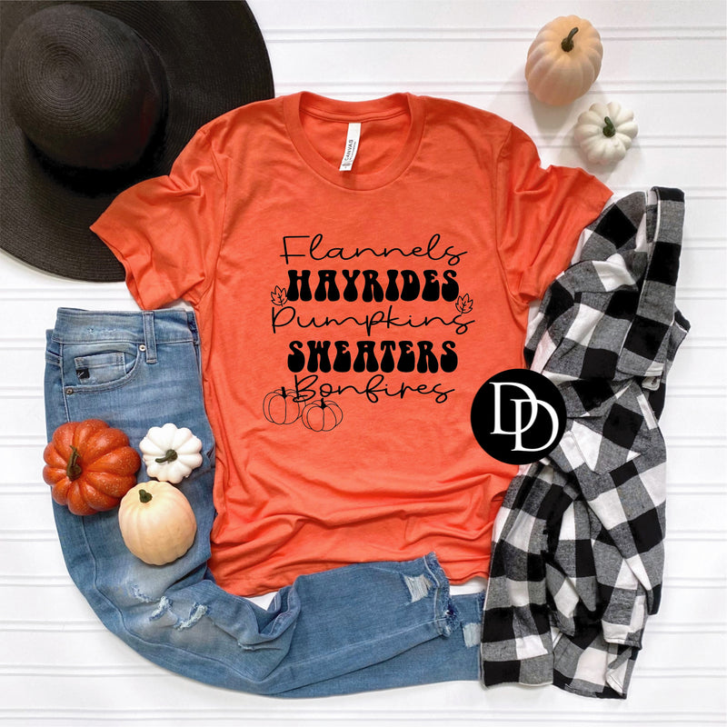 Flannels Hayrides Sweaters Bonfires (Black Ink) - NOT RESTOCKING - *Screen Print Transfer*