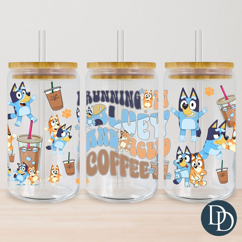 Running on Blue Dog and Iced Coffee UV DTF Cup Wrap
