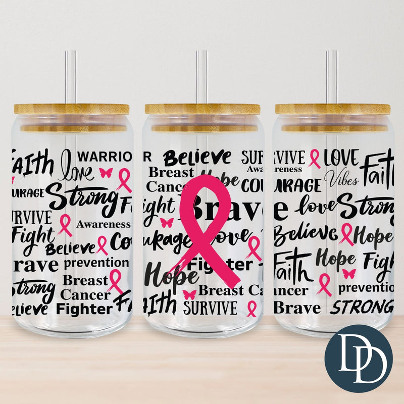 Breast Cancer Ribbon Collage UV DTF Cup Wrap