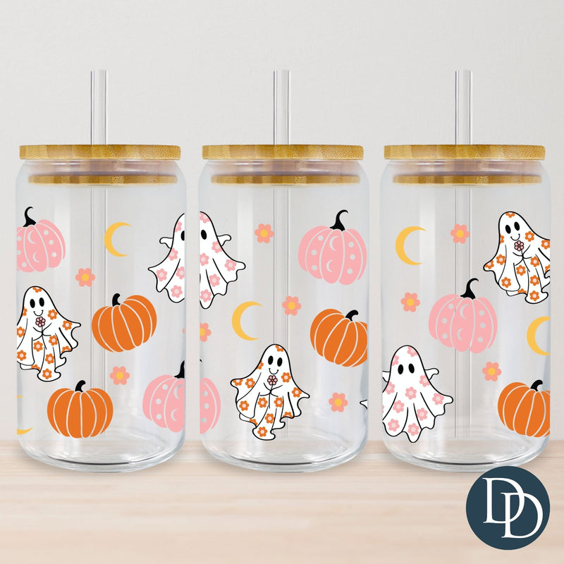 Floral Ghosts And Pumpkins UV DTF Cup Wrap