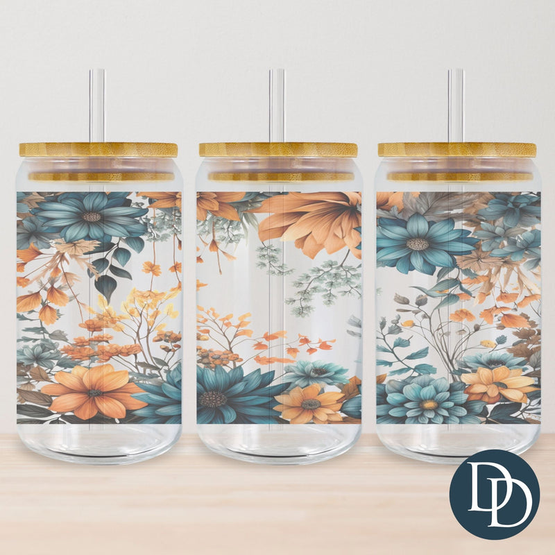 Orange And Teal Fall Florals Tumbler Print *Sublimation Print Transfer*