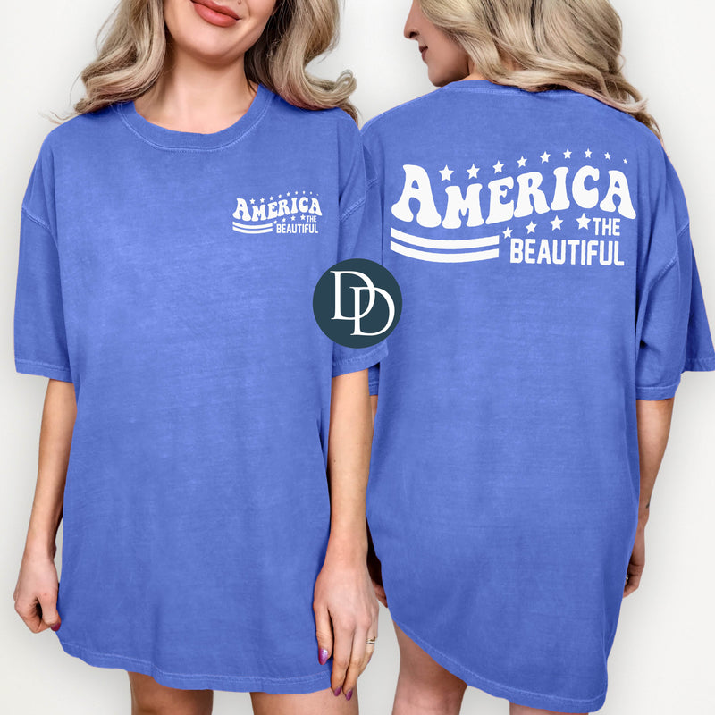 America the Beautiful Wavy Stars with Hat/Pocket Print (White Ink) *Screen Print Transfer*