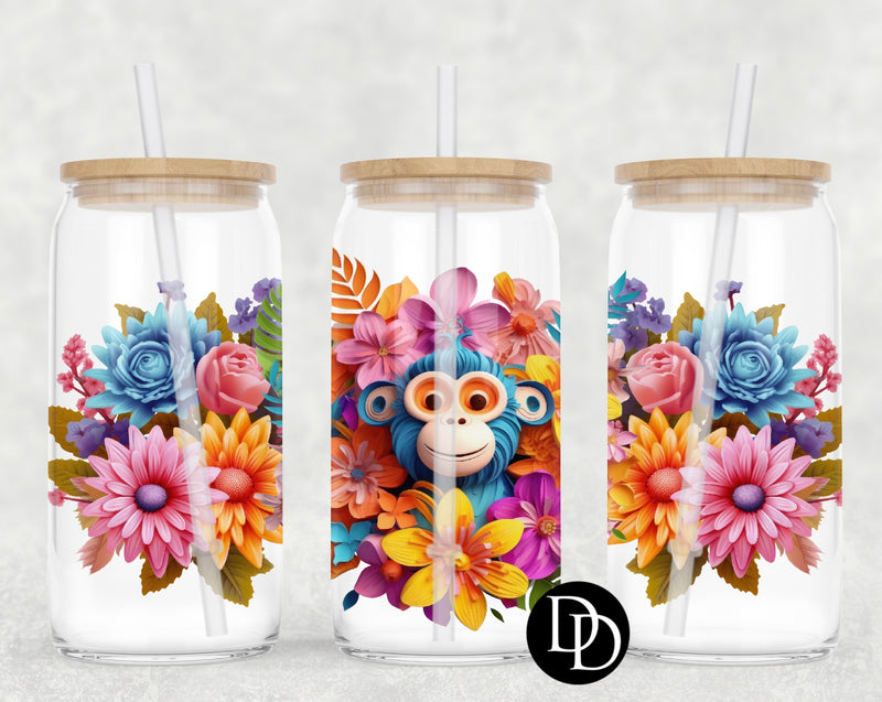 3D Monkey Flowers UV DTF Cup Wrap