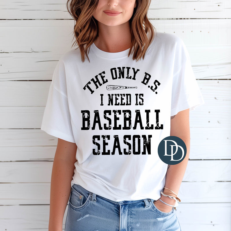 BS Baseball Season Distressed (Black Ink) *Screen Print Transfer*