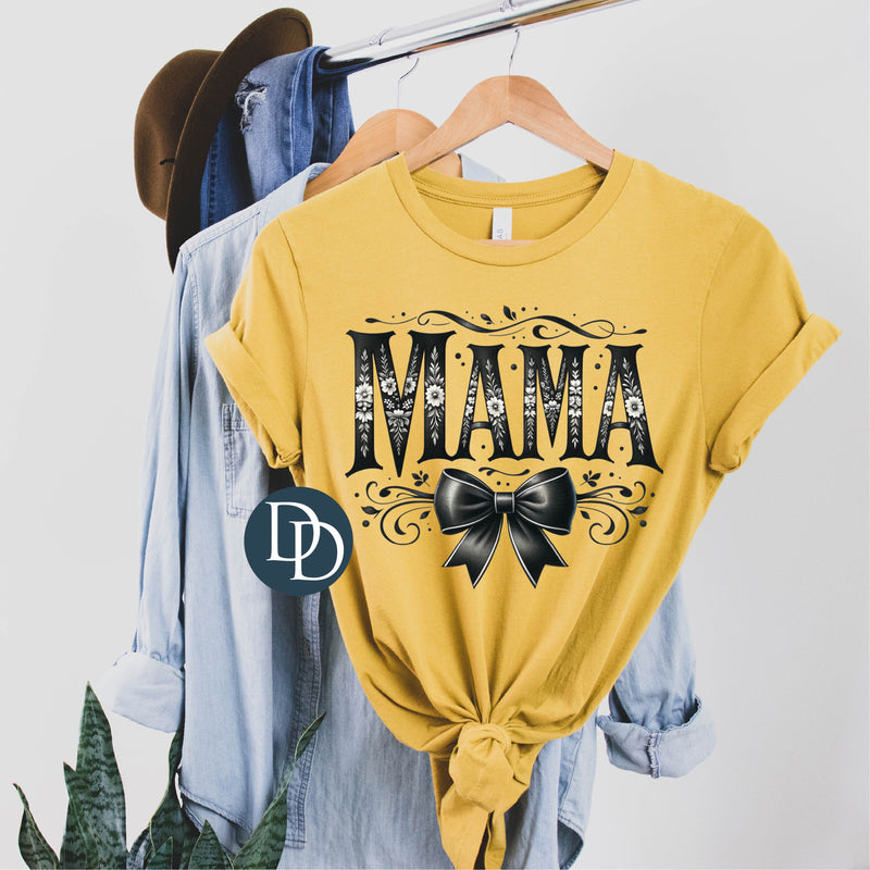 Black Faux Embroidery Mama Bow Goth *DTF Transfer*