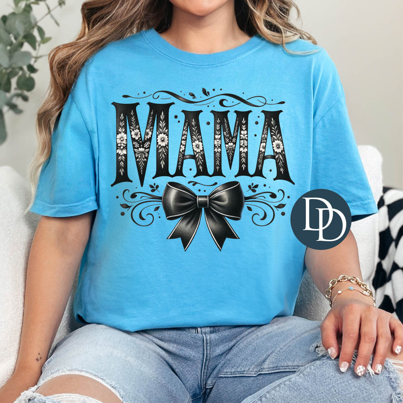 Black Faux Embroidery Mama Bow Goth *DTF Transfer*
