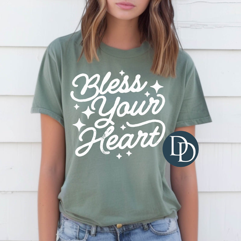 Bless Your Heart Script (White Ink) *Screen Print Transfer*