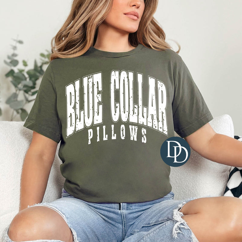 Blue Collar Pillows (White Ink) *Screen Print Transfer*