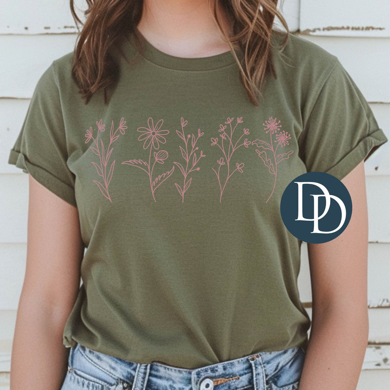 Boho Wildflowers (Dusty Rose Ink) *Screen Print Transfer*