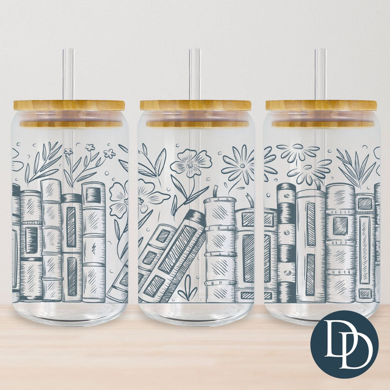 Book Shelves with Floral Accents *UV DTF Cup Wrap*
