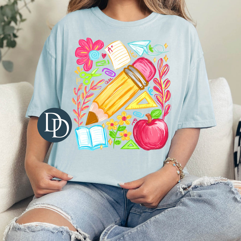 OVERSIZED Bright Teacher Essential Drawings *DTF Transfer*