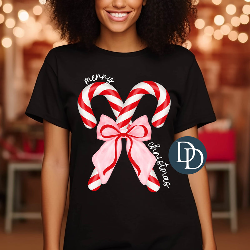 OVERSIZED Candy Cane Bow Merry Christmas *DTF Transfer*