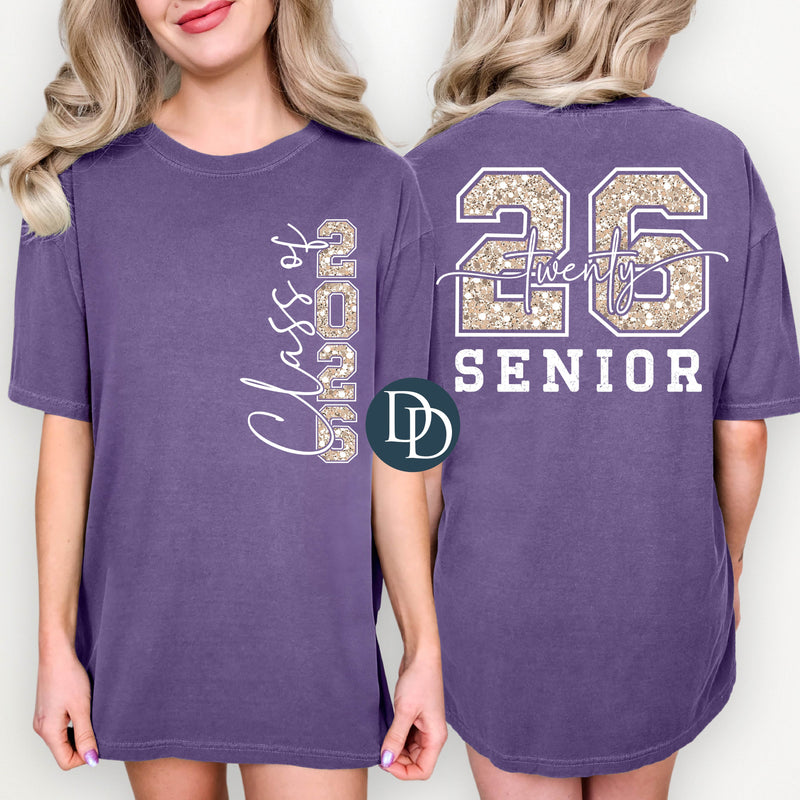 OVERSIZED Champagne Faux Giltter White Class of 2026 *DTF Transfer*