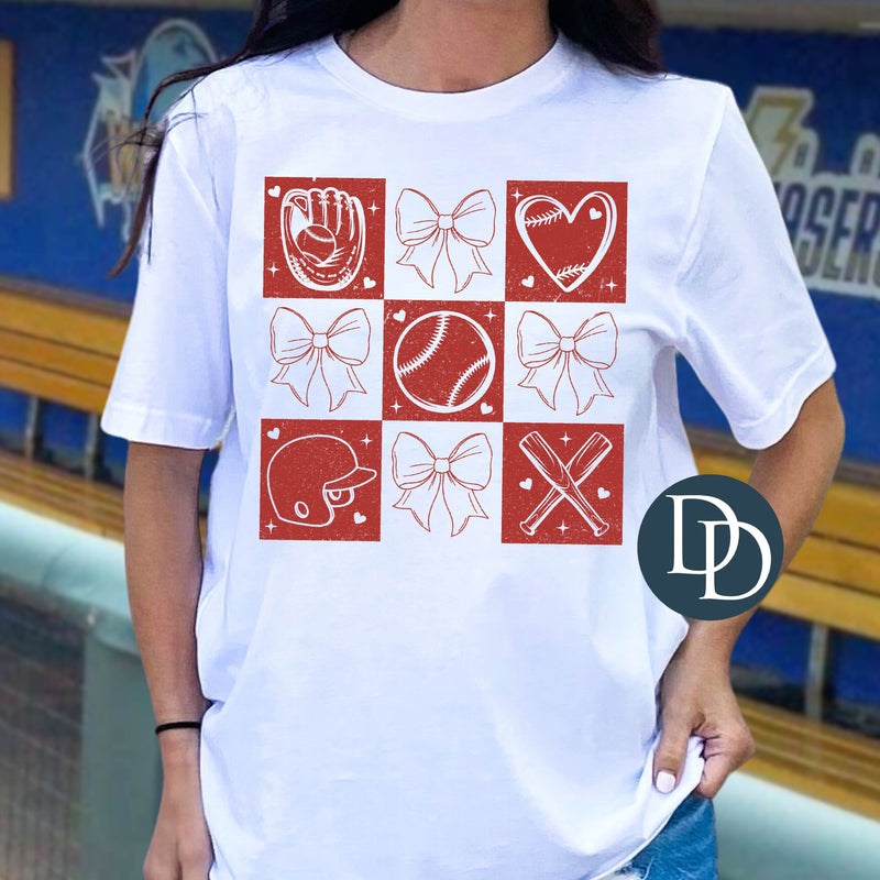 Checkered Baseball Bows (Red Ink) *Screen Print Transfer*