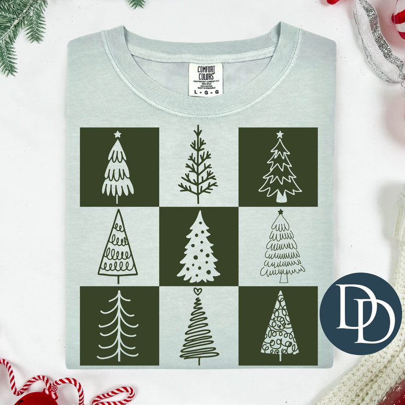 Checkered Christmas Tree Mix (Hunter Green Ink) *Screen Print Transfer*