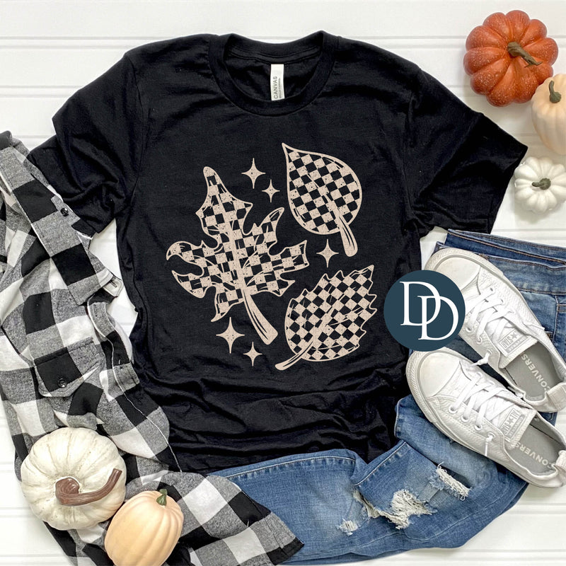 Checkered Fall Leaves (Light Tan Ink) *Screen Print Transfer*
