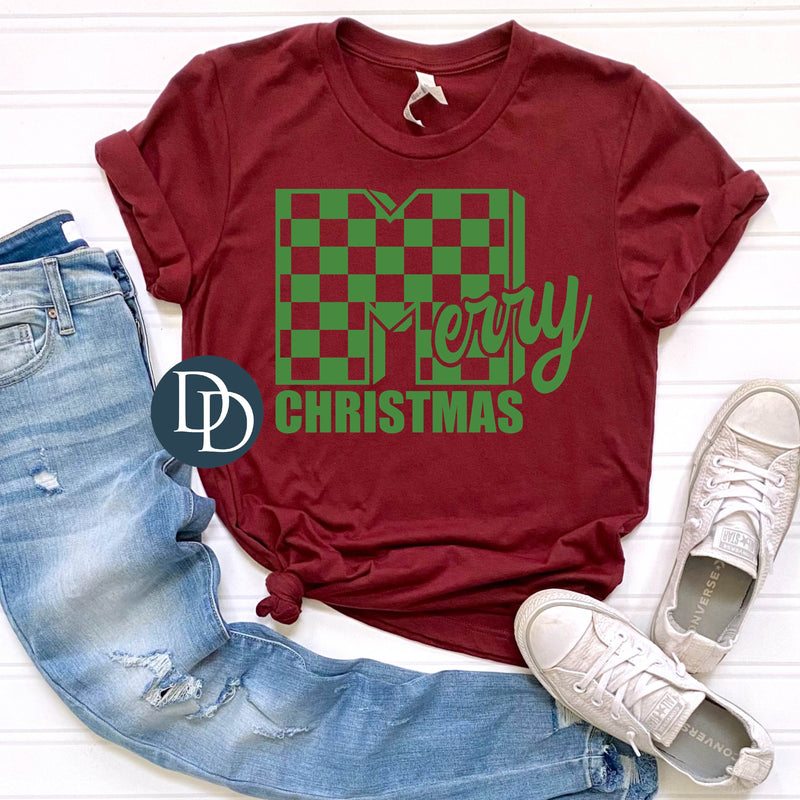 Checkered Merry Christmas (Kelly Green Ink) *Screen Print Transfer*