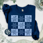 Checkered Snowflakes (Light Blue Ink) *Screen Print Transfer*