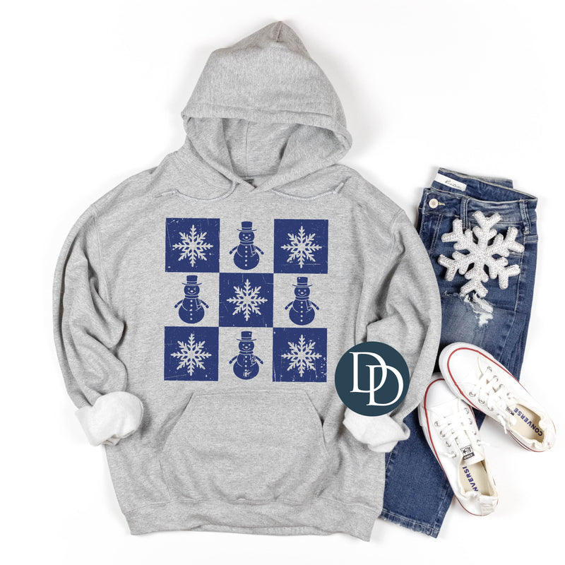Checkered Snowmen And Snowflakes (Navy Ink) *Screen Print Transfer*