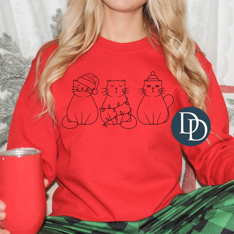 Christmas Cat Trio (Black Ink) *Screen Print Transfer*