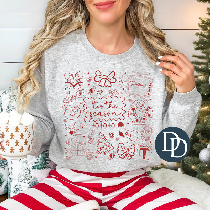 Christmas Tis The Season Doodles (Red Ink) - NOT RESTOCKING - *Screen Print Transfer*