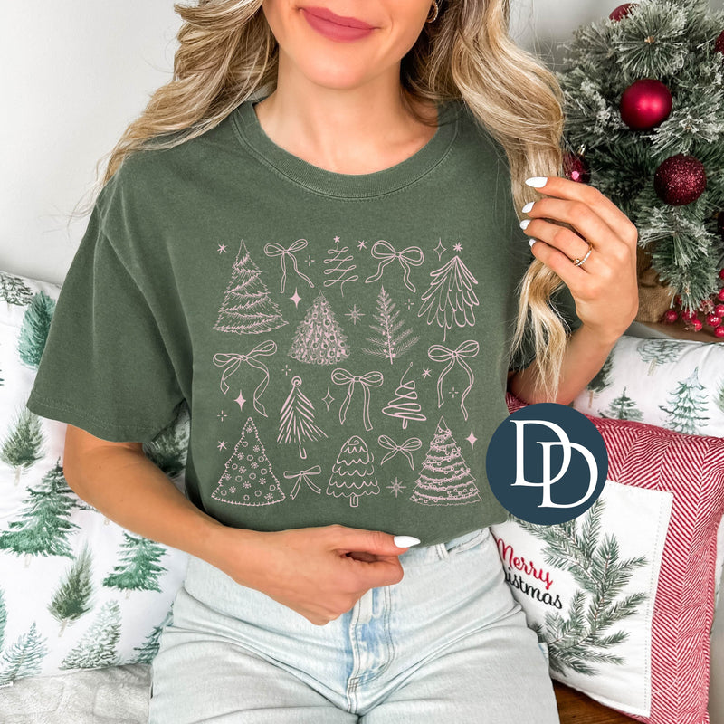 Christmas Tree Bow Collage (Baby Pink Ink) *Screen Print Transfer*