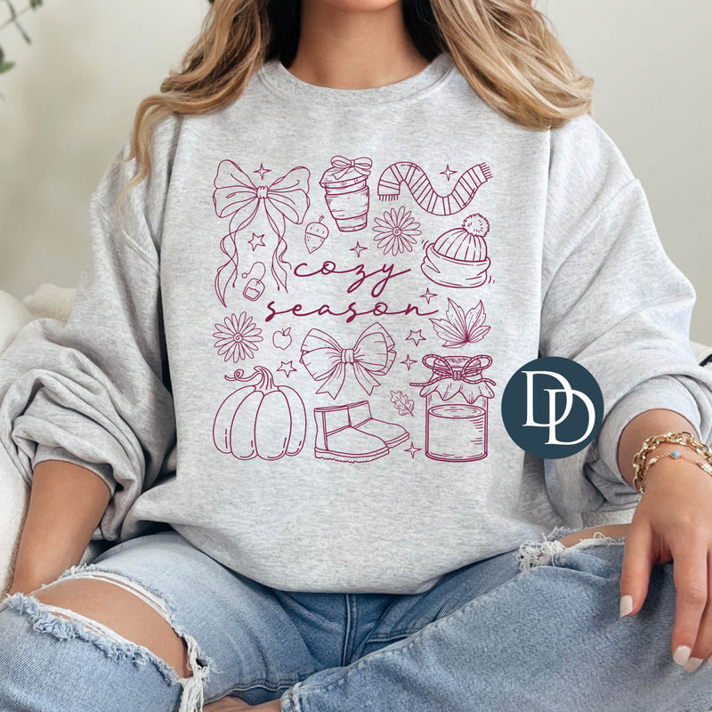 Cozy Season Essentials Doodles (Burgundy Ink) *Screen Print Transfer*