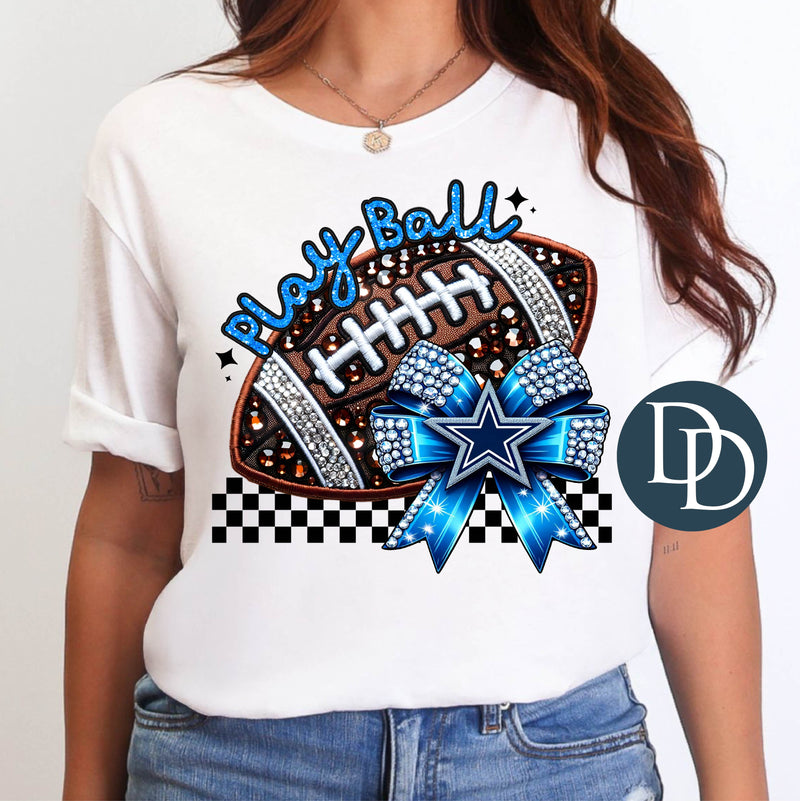 DC Faux Rhinestone Football Bow *DTF Transfer*