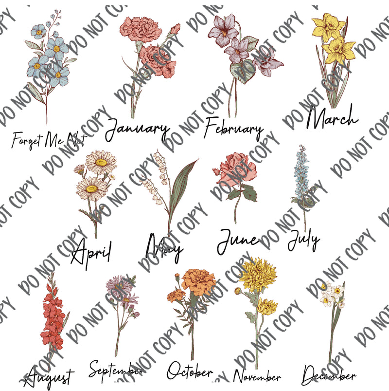 Birth Month Flowers & Sleeve Design *DTF Transfer*