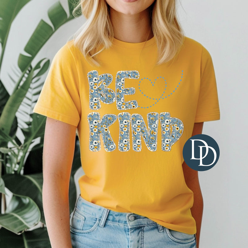 Dainty Blue Floral Be Kind Faux Embroidery *DTF Transfer*