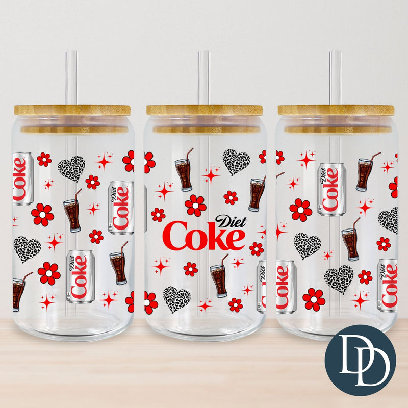 Diet Cke Cans and Glasses Heart and Flowers *UV DTF Cup Wrap*