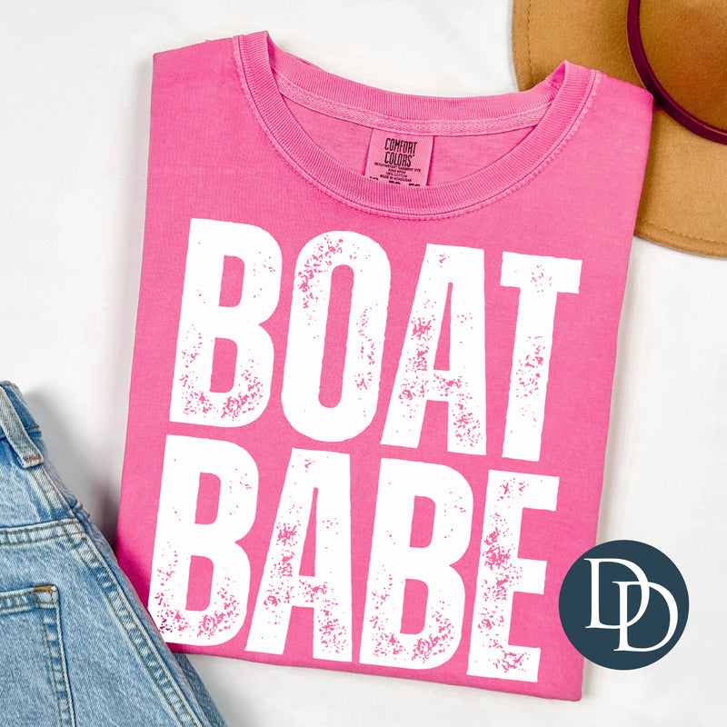 Distressed Block Boat Babe (White Ink) *Screen Print Transfer*