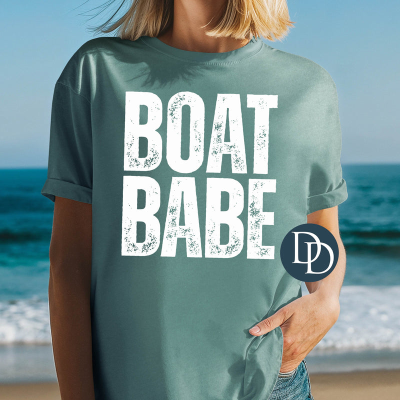 Distressed Block Boat Babe (White Ink) *Screen Print Transfer*